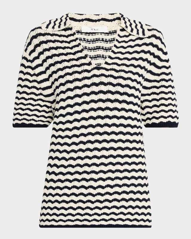 Logan Short-Sleeve Crochet Polo Top